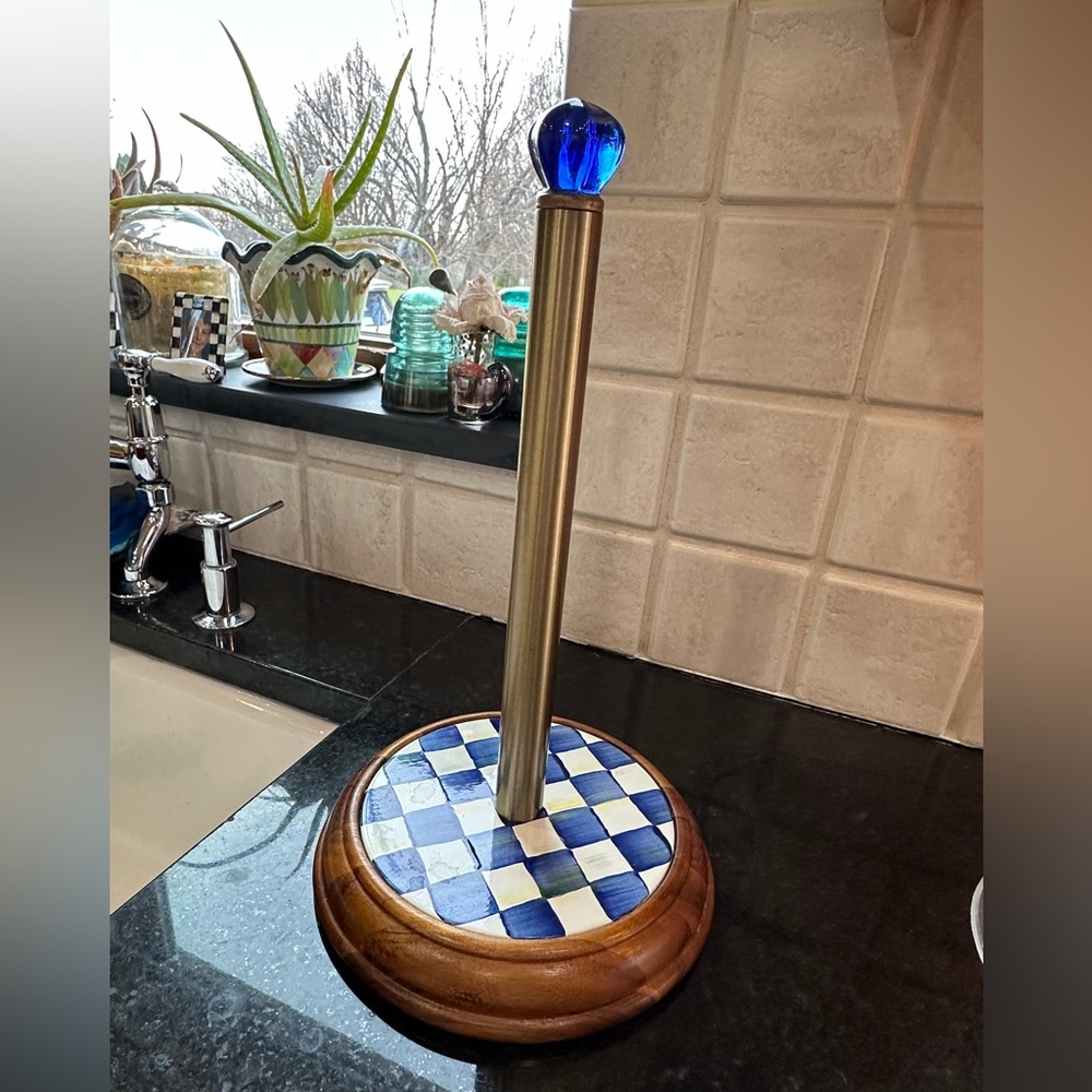 Mackenzie-Childs Royal Check Blue and White Paper Towel Holder
